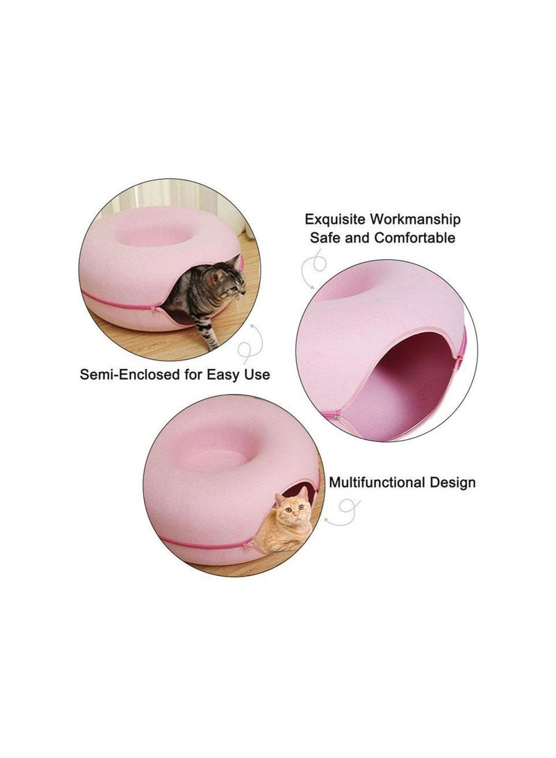 20In Cat Tunnel Bed for Indoor Cats,Removable Cat Nest,Indoor cat Hideout,Round Donut Felt Pet Nest,Semi-Closed Washable Cat Tunnel Nest, for All Dogs Cats(Pink, 50CM)