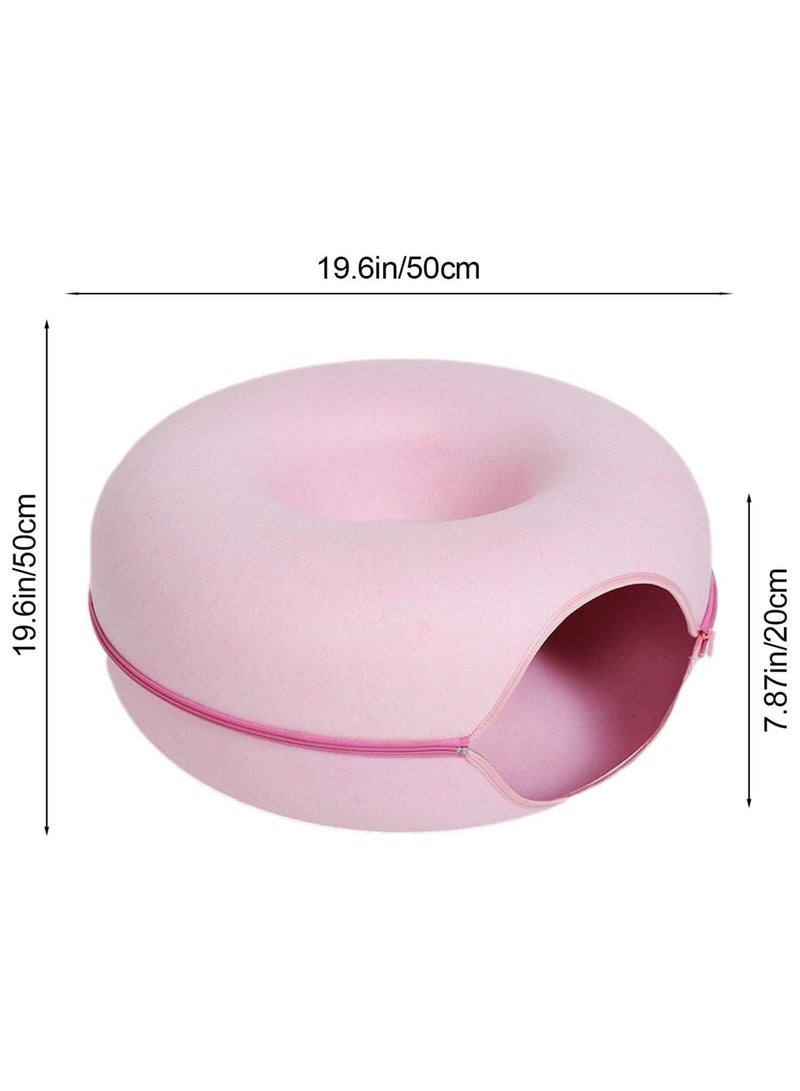 20In Cat Tunnel Bed for Indoor Cats,Removable Cat Nest,Indoor cat Hideout,Round Donut Felt Pet Nest,Semi-Closed Washable Cat Tunnel Nest, for All Dogs Cats(Pink, 50CM)