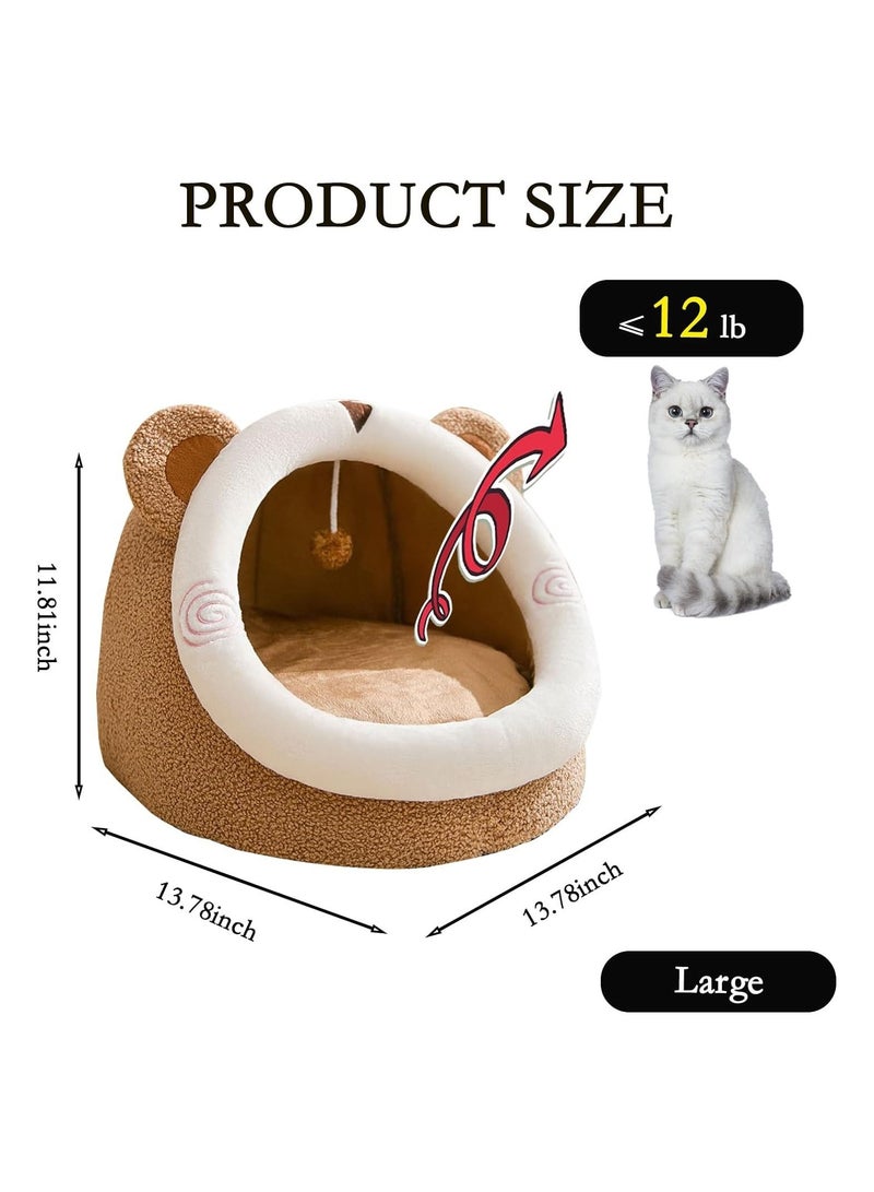 Cat Bed, Self-Warming Cat Tent Cave for Kittens and Small Dogs Triangle Cat House Hut with Washable Cushion for Outdoor and Indoor (Coffey Bear, Large)