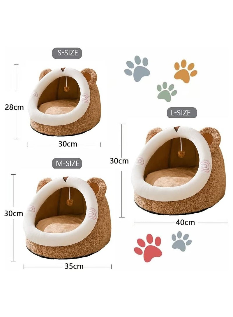 Cat Bed, Self-Warming Cat Tent Cave for Kittens and Small Dogs Triangle Cat House Hut with Washable Cushion for Outdoor and Indoor (Coffey Bear, Large)