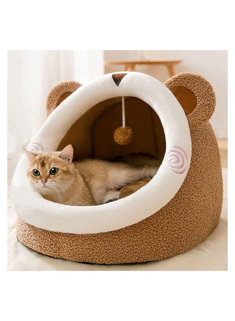 Cat Bed, Self-Warming Cat Tent Cave for Kittens and Small Dogs Triangle Cat House Hut with Washable Cushion for Outdoor and Indoor (Coffey Bear, Large)