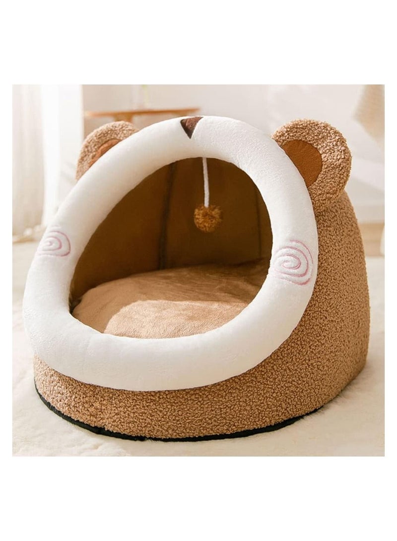 Cat Bed, Self-Warming Cat Tent Cave for Kittens and Small Dogs Triangle Cat House Hut with Washable Cushion for Outdoor and Indoor (Coffey Bear, Large)