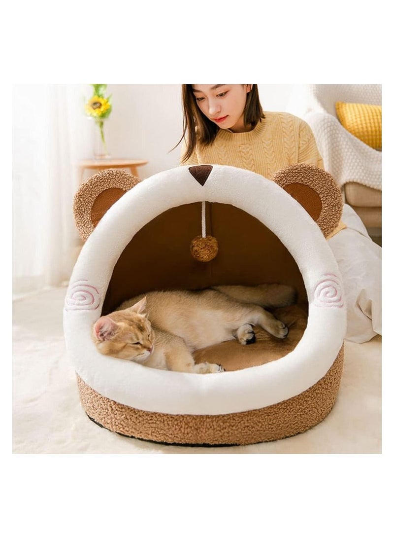 Cat Bed, Self-Warming Cat Tent Cave for Kittens and Small Dogs Triangle Cat House Hut with Washable Cushion for Outdoor and Indoor (Coffey Bear, Large)