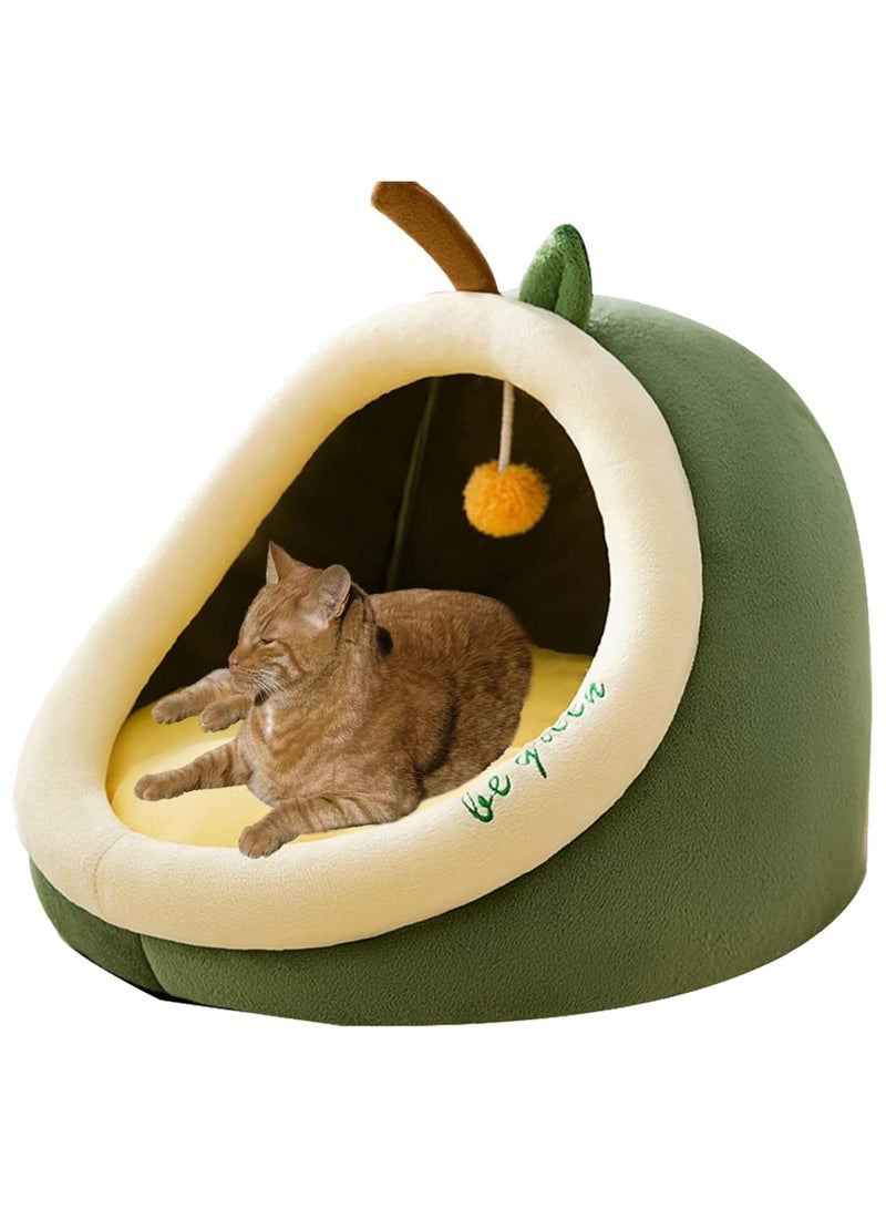 Cat Bed, Self Warming Cat Tent Cave for Kittens and Small Dogs Semi-Closed Cat House Hut with Washable Cushion for Outdoor and Indoor(Green Avocado, Large)