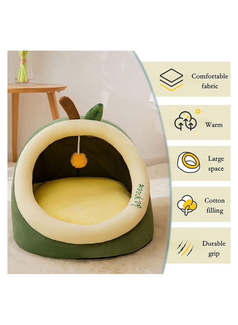 Cat Bed, Self Warming Cat Tent Cave for Kittens and Small Dogs Semi-Closed Cat House Hut with Washable Cushion for Outdoor and Indoor(Green Avocado, Large)
