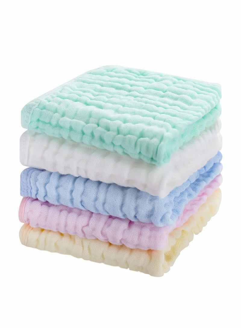 Baby Muslin Washcloths, Natural Purified Muslin Cotton Baby Wipes 6 Layer Absorbent Soft Newborn Baby Face Towel for Sensitive Skin, Baby Registry as Shower 5 Pack 10x10 inches