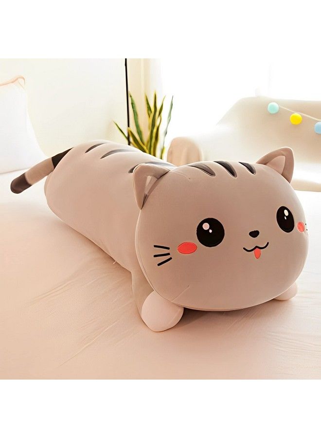 Cat Soft Stuffed Plush Bolster Pillow Toy For Kids Birthday Gift (Size: 45 Cm; Color: Grey)