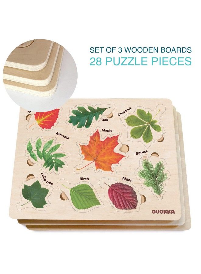 Wooden Puzzles For Toddlers 13 By Quokka 3X Set Montessori Toys Puzzles For Kids Ages 24 Wood Educational Baby Game 1218 Months Gift Learning Mushrooms Flowers Leaves For Boy & Girl 35