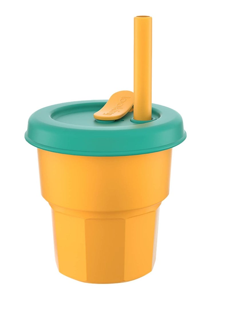 400ml Silicone Kids Cup with Lid and Straw, Drop Resistant, High Temperature, Easy to Clean, BPA Free, Suitable for Milk Juice Hot and Cold Drinks (Orange)