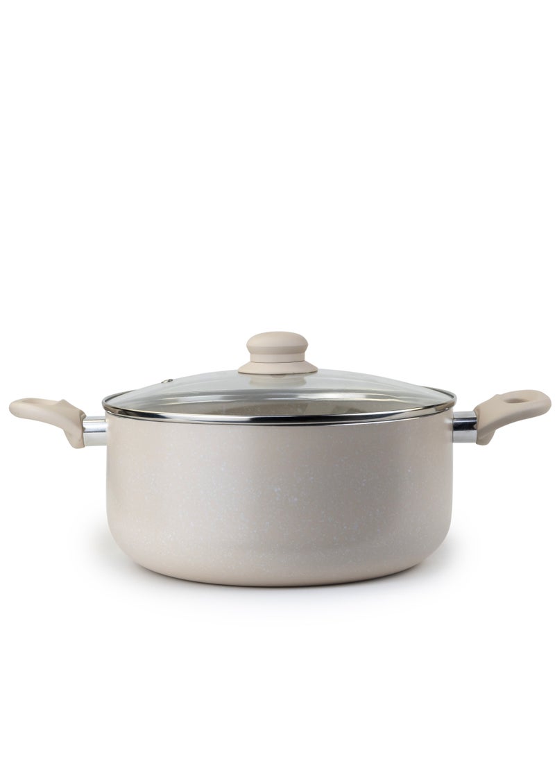 Oak Casserole with Lid and Marble Coating, Soft Touch Handle Stew Pot Suitable for Gas Electric Induction and Ceramic Stove Dutch Oven - 26cm – Cream