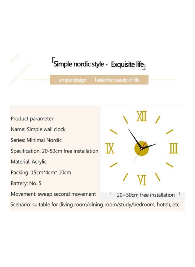 DIY Minimal Nordic Series Retro Themed Wall Clock Gold 15x10x4cm
