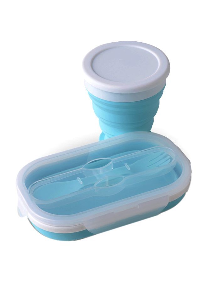Silicone Lunch Box With Cup Set Blue/ White