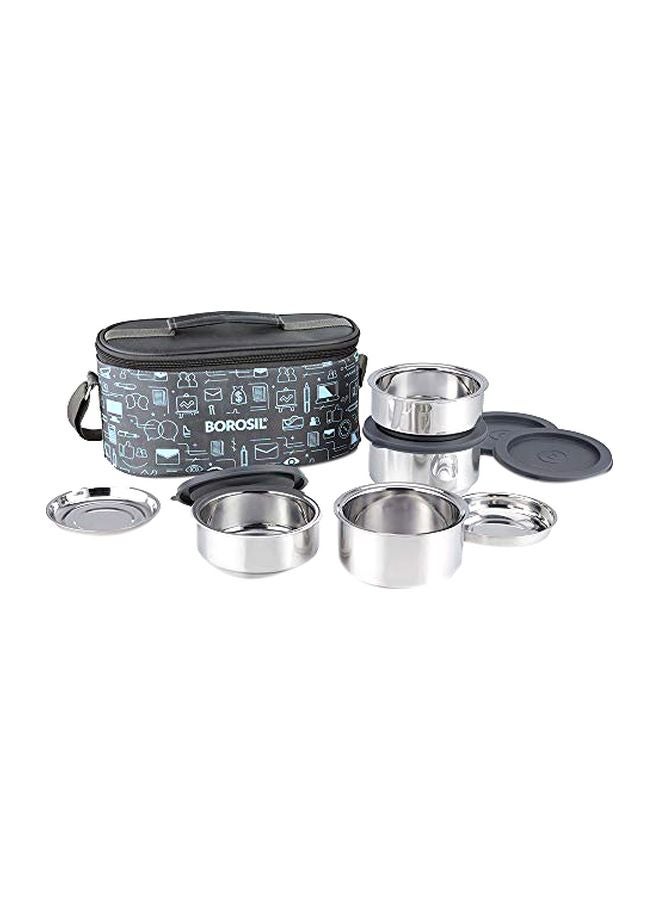 4-Piece Stainless Steel Insulated Lunch Box Set With Lid Grey/Blue/Silver 2x Large Box(280), 2x Medium Box(180)ml