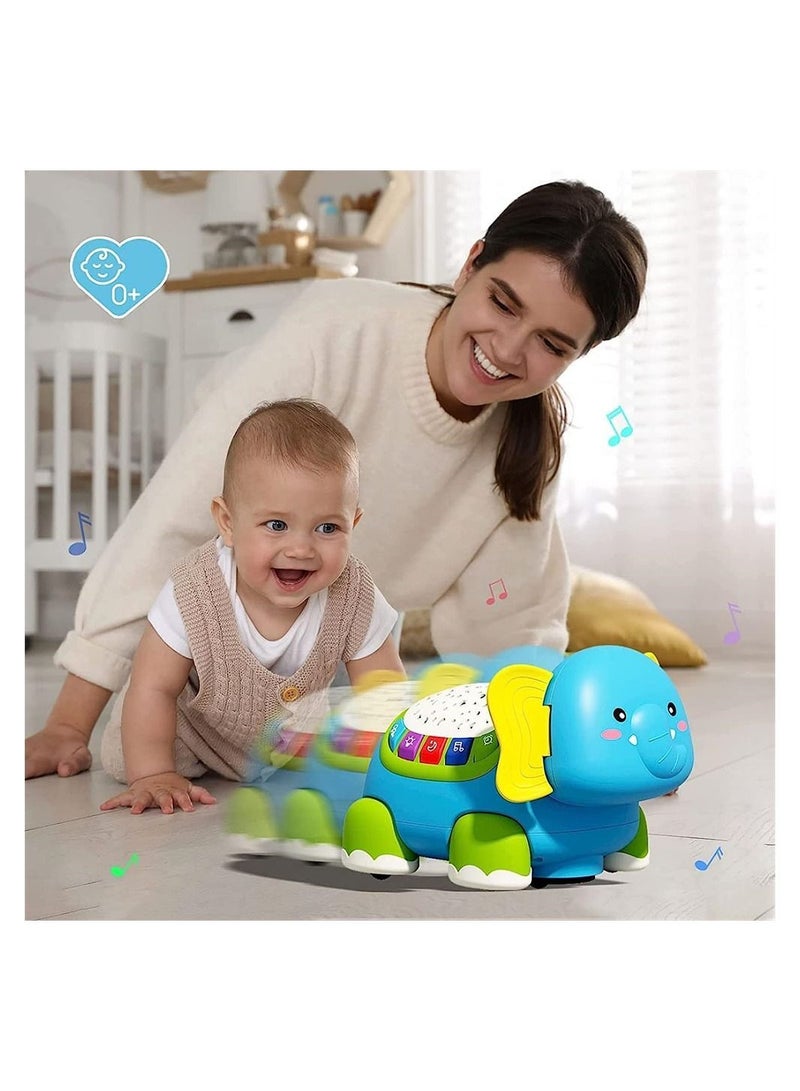 Baby Crawling Toys, Elephant Musical Interactive Walking Dancing Toy with Music Sounds Lights, Automatically Avoid Obstacles, Star Night Light Timing Function