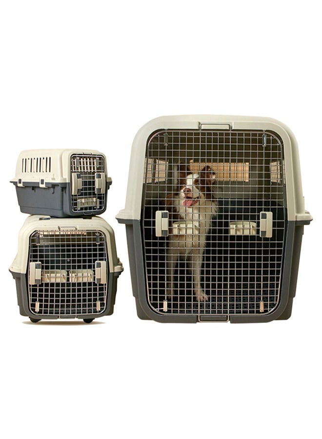 Hard-Sided Transporter Dog Carrier Cage,Plastic Kennels Rolling Wire Door Travel Dog Crate,for Medium Large Dogs (Deep Grey(with urine septum plate+hanging bowl+wheel))