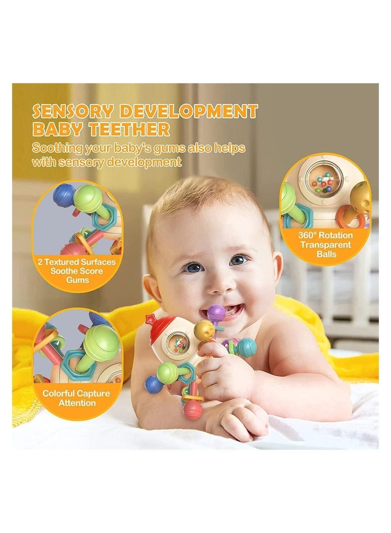 Teething Toy, Baby Chew Toys, Soft Silicone Montessori Ball Rattle Teethers Newborn Grabbing Activity Sensory Toys for Babies 6-12 Months, Infant Gift