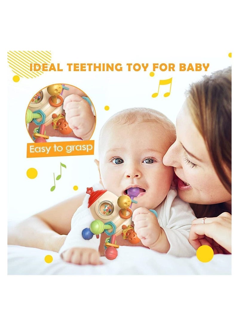 Teething Toy, Baby Chew Toys, Soft Silicone Montessori Ball Rattle Teethers Newborn Grabbing Activity Sensory Toys for Babies 6-12 Months, Infant Gift
