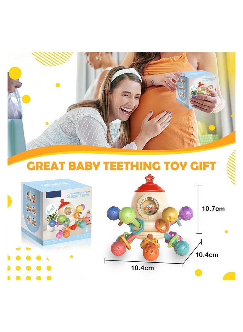 Teething Toy, Baby Chew Toys, Soft Silicone Montessori Ball Rattle Teethers Newborn Grabbing Activity Sensory Toys for Babies 6-12 Months, Infant Gift