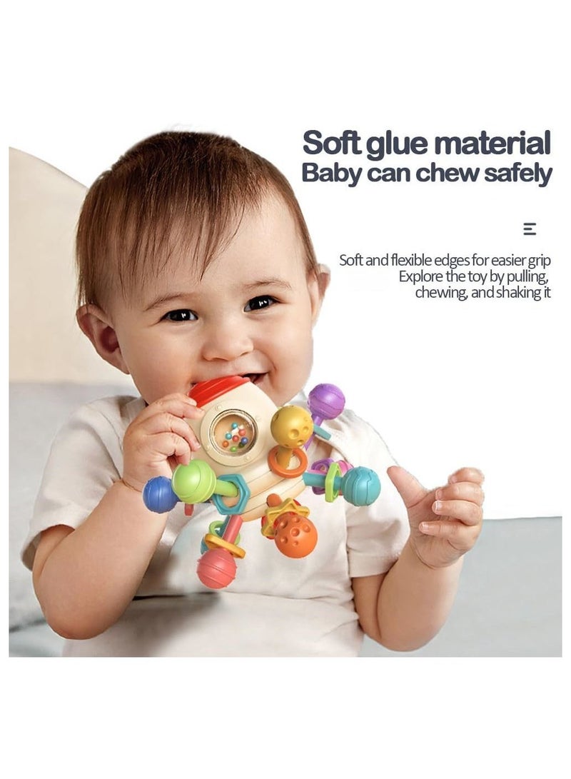 Teething Toy, Baby Chew Toys, Soft Silicone Montessori Ball Rattle Teethers Newborn Grabbing Activity Sensory Toys for Babies 6-12 Months, Infant Gift