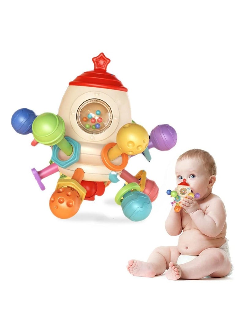 Teething Toy, Baby Chew Toys, Soft Silicone Montessori Ball Rattle Teethers Newborn Grabbing Activity Sensory Toys for Babies 6-12 Months, Infant Gift