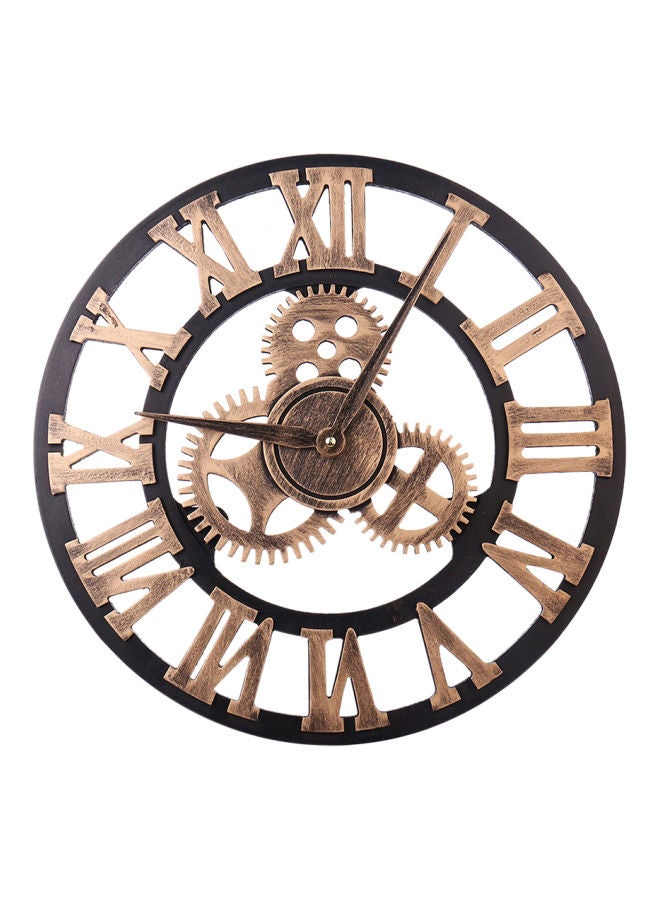 Roman Wooden Retro Gear Bell Wall Clock Black/Brown 40 x 40cm