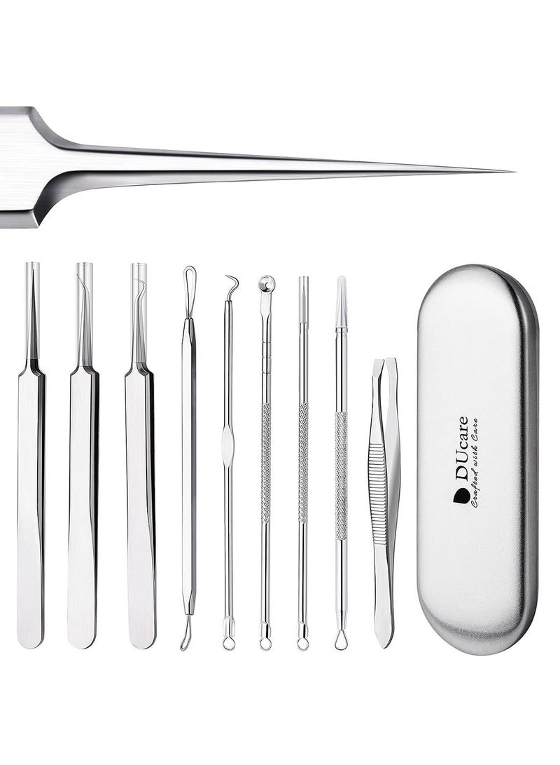 Blackhead Remover Tools 9 Pcs Pimple Popper Tool Kit with Metal Case for Blackheads Forehead