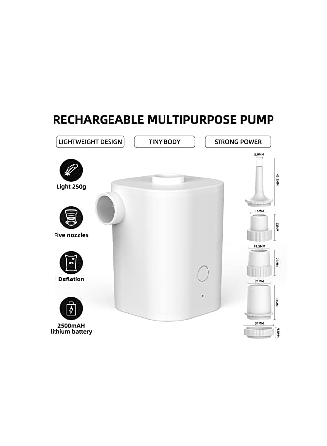Air Pump, Mini Electric Air Pump With Usb Rechargeable 2500Mah Battery Rechargeable Mini Handheld Inflator/Deflation Pump For Pool Toys, Swim Rings, Inflatable Beds, Vacuum Storage Bags
