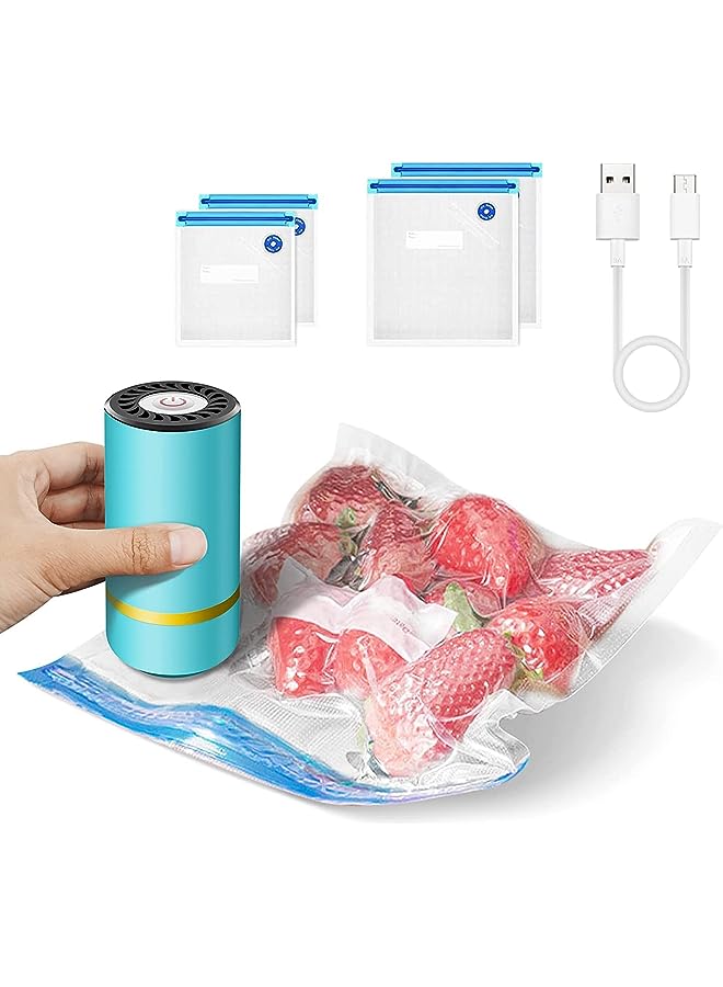 Sealer Machine Set With Reusable 5 Sous Vide Bags, Sealing Packing System Usb Rechargeable, Electric Vacuum Seal Machine For Various Food Preservation,Food Preservation Marinate Container