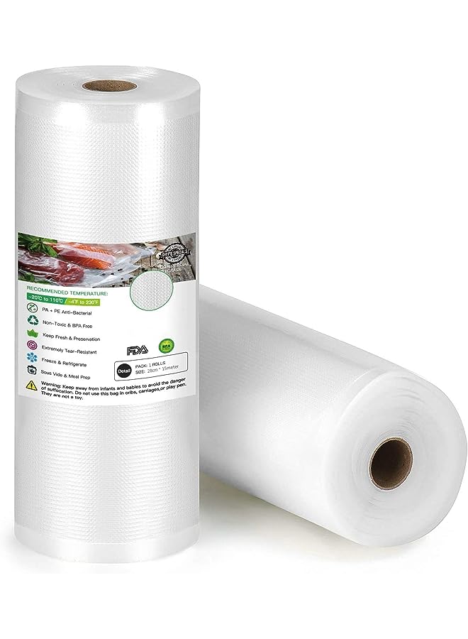 Sealer Rolls 28Cm X 15Meter.Commercial Grade Food Saver Bags Rolls.Work With Foodsaver. Perfect For Sous Vide.Bpa Free