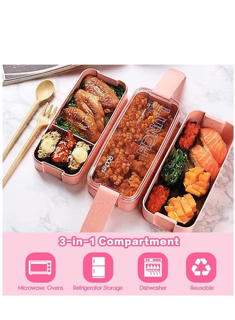 27pcs Bento Box Set, Stackable 3-in-1 Compartment Lunch Box Set, Includes Soup Cup, Sauce Jar, Spoon, Fork, Cake Cup, Fruit Holder, Snack Bag, Leak-proof Lunch Box