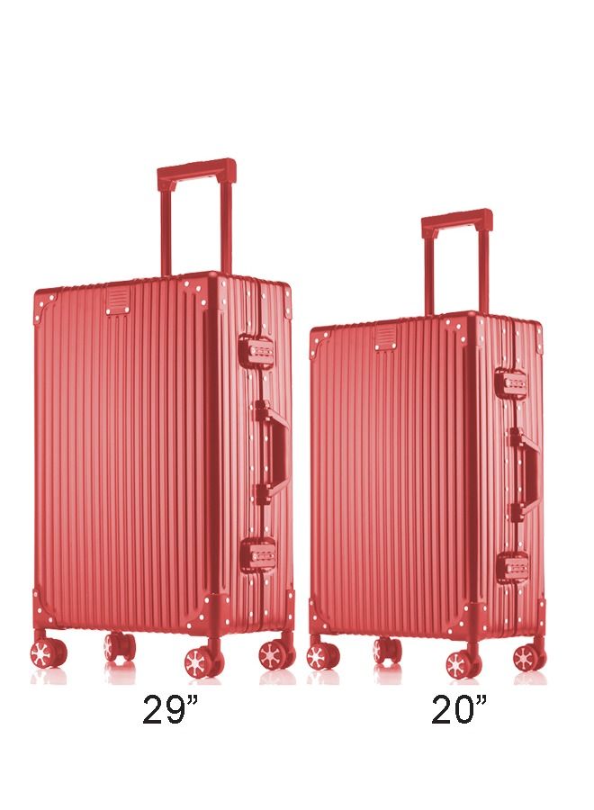 Set of 2 Hardcase Travel Suitcase Al-Mg Alloy Luggage Trolley With 4 Spinner Wheel 29 Inch And 20 Inch