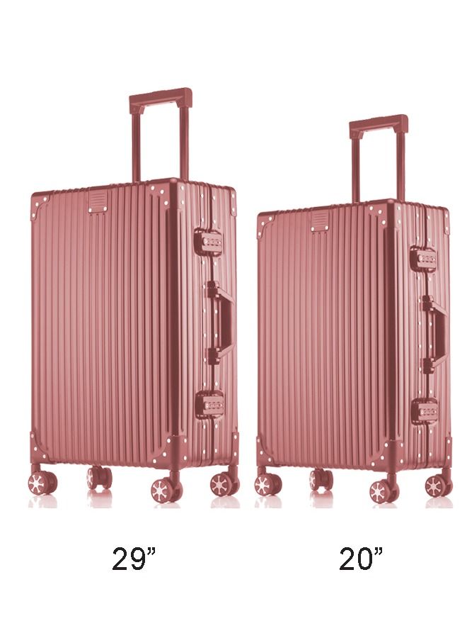 Set of 2 Hardcase Travel Suitcase Al-Mg Alloy Luggage Trolley With 4 Spinner Wheel 29 Inch And 20 Inch