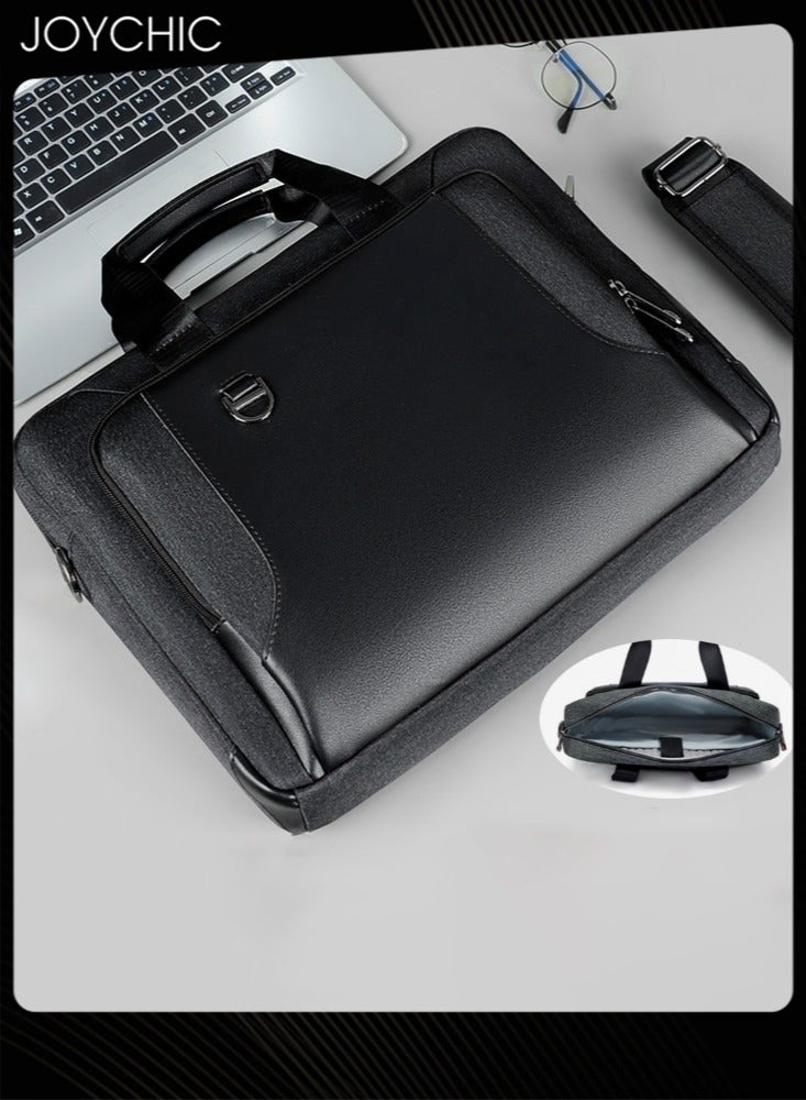 13.3/14 Inch Business Multi-Pocket Laptop Sleeve Briefcase Large Capacity Shoulder Bag Electronic Accessories Organizer Waterproof Messenger Carrying Case Black