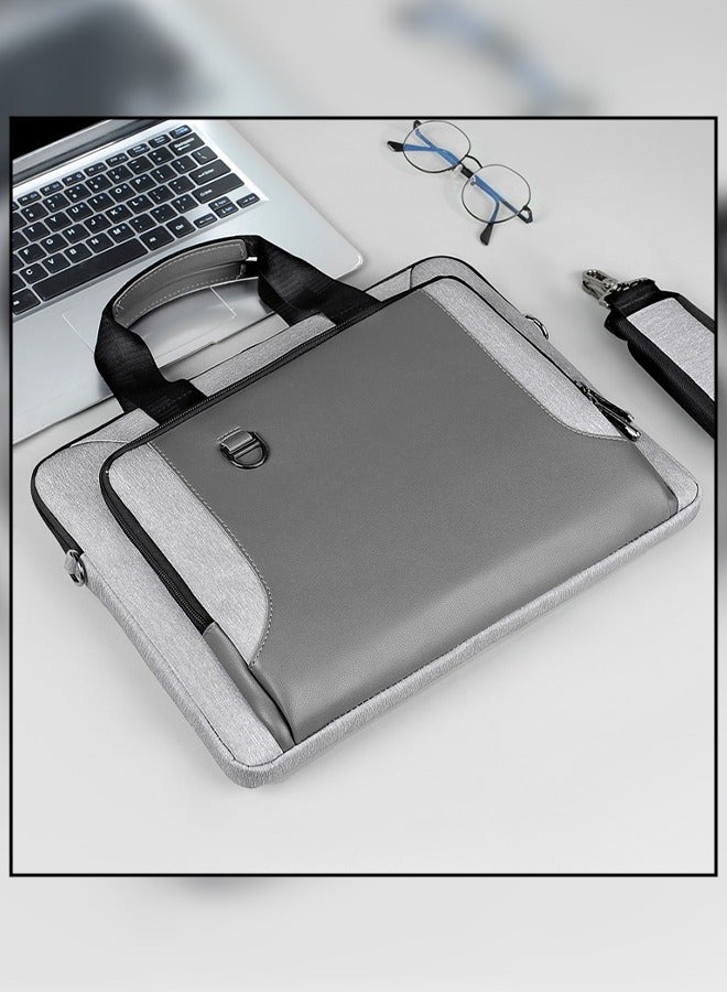 13.3/14 Inch Business Multi-Pocket Laptop Sleeve Briefcase Large Capacity Shoulder Bag Electronic Accessories Organizer Waterproof Messenger Carrying Case Grey