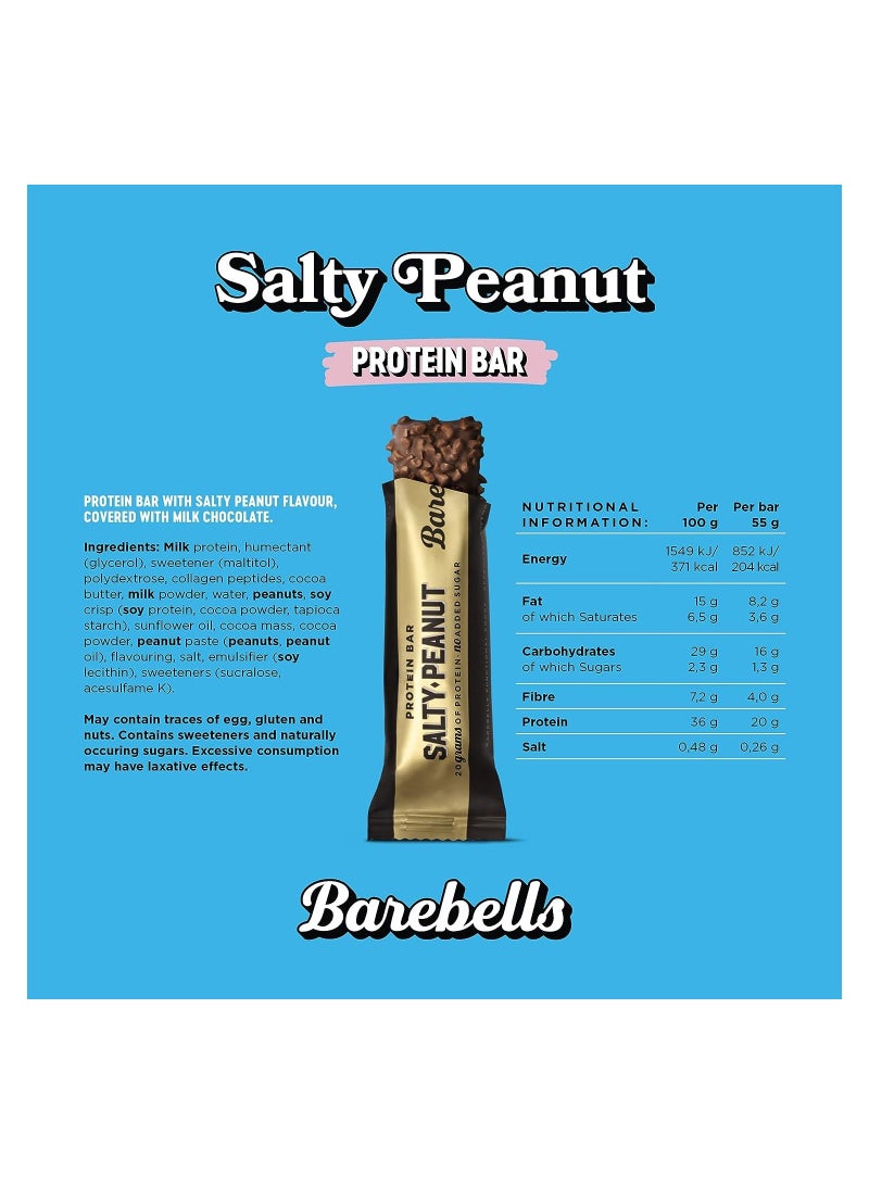 Barebells Salty Peanut Protein Bar, High Protein and Low Carb Bar, 12 x 55g