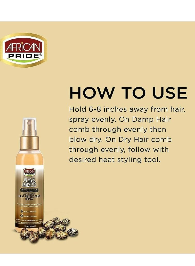 African Pride Black Castor Miracle Anti-Humidity Heat Protectant Spray 118 ML