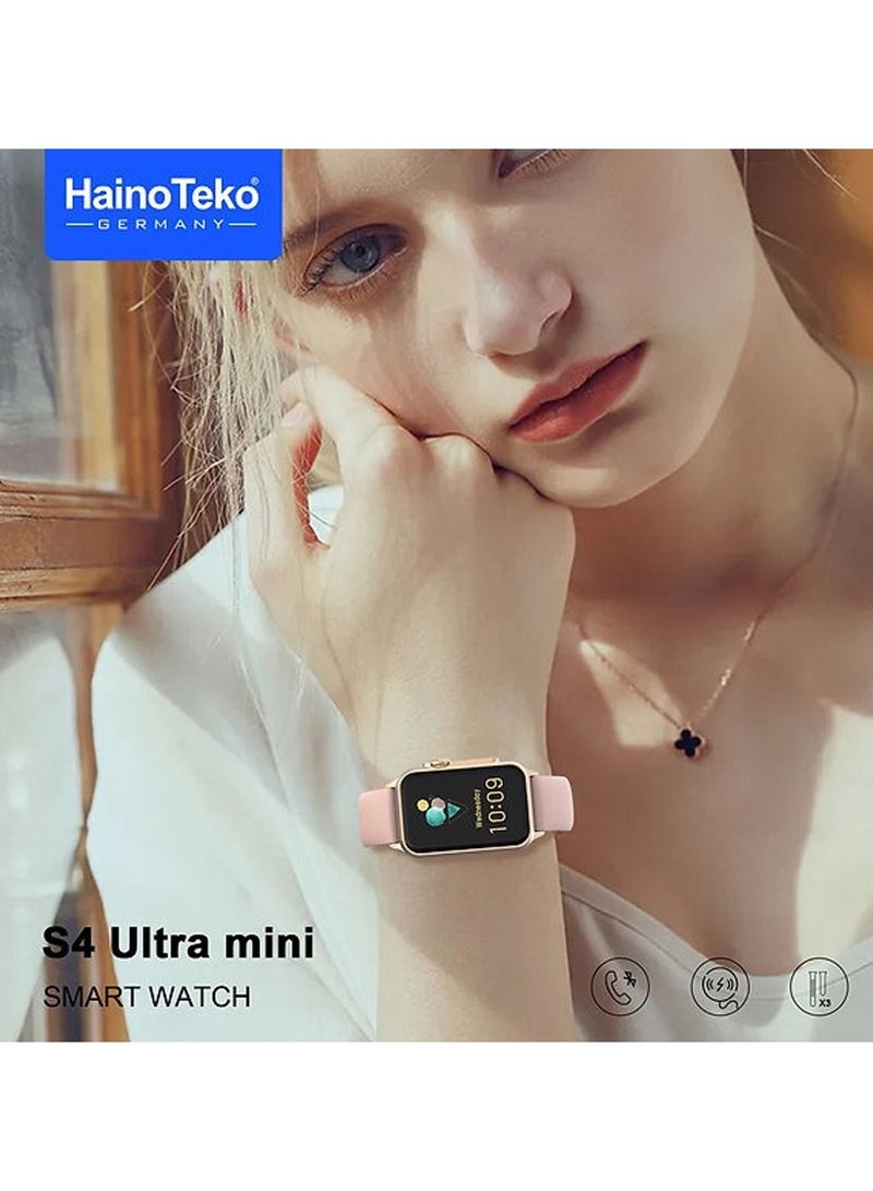 Haino Teko S4 Ultra Mini Smart Watch With 2 Pair Strap and Wireless Charger For Men's and Women's