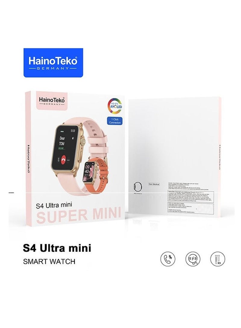 Haino Teko S4 Ultra Mini Smart Watch With 2 Pair Strap and Wireless Charger For Men's and Women's