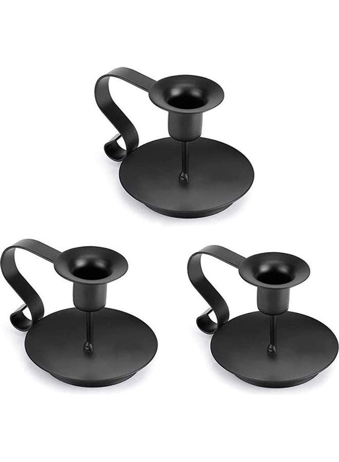 3-Piece Candle Holder Set Black 11.2x7.5cm