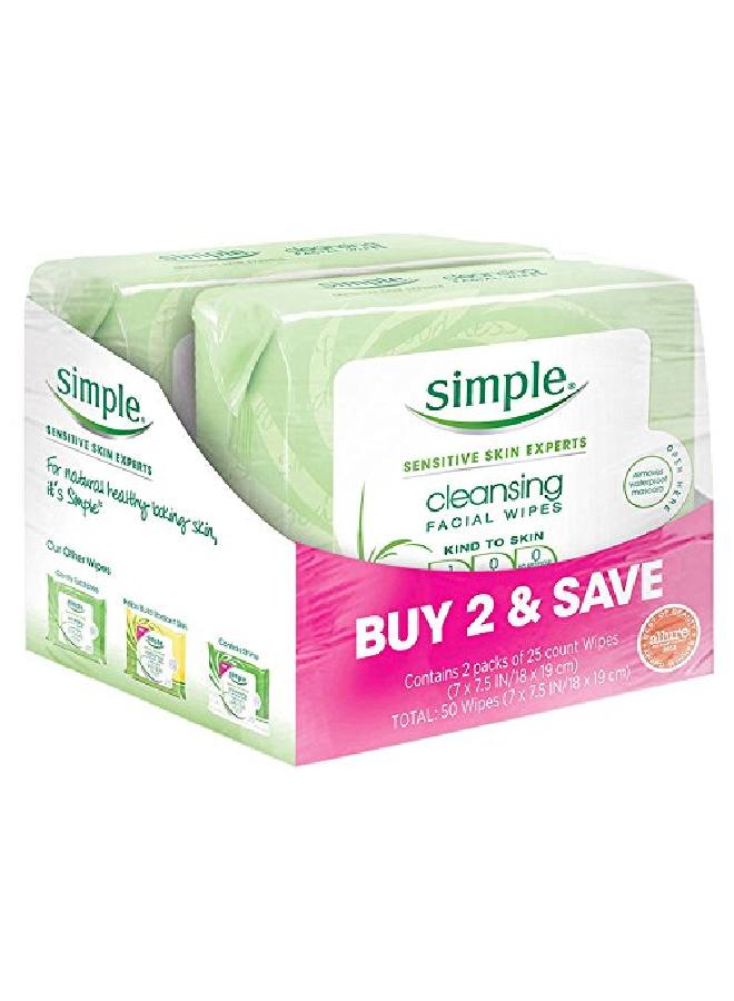 Kind To Skin Facial Wipes Cleansing 25 Ct Twin Pack