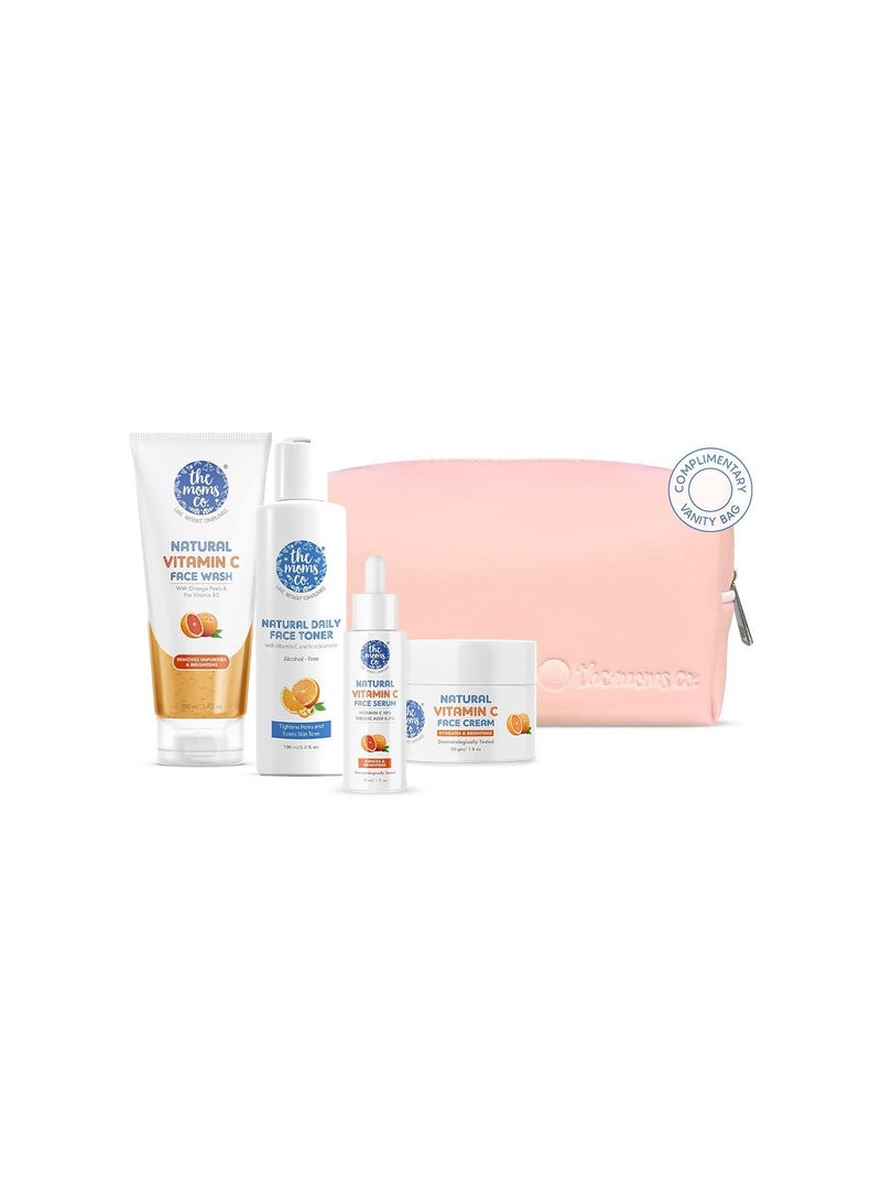 Natural Glowing Vitamin C Complete Face Care Routine Kit Face Wash Toner Serum Cream Free Vanity Bag