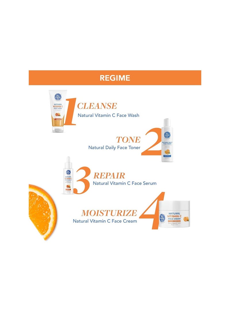 Natural Glowing Vitamin C Complete Face Care Routine Kit Face Wash Toner Serum Cream Free Vanity Bag