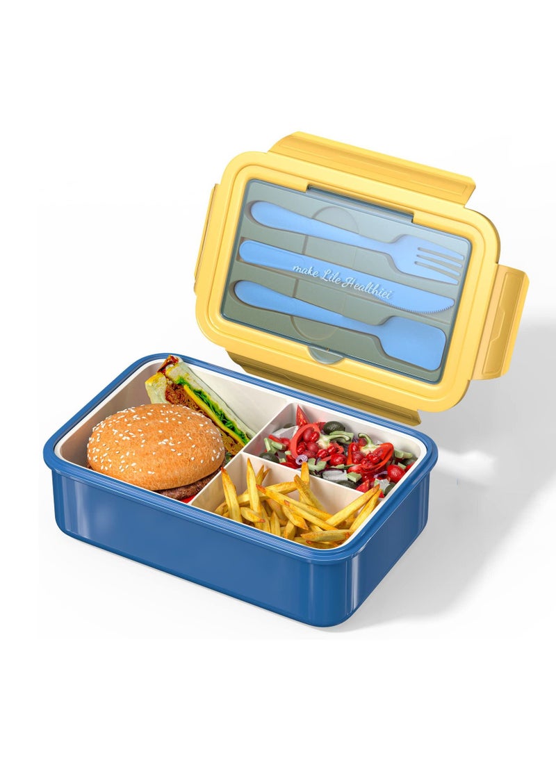 Children's Lunch Box, 1400 ml Adult Lunch Box, with Cutlery and Salad Dressing Container, Leak-proof Meal Prep Container