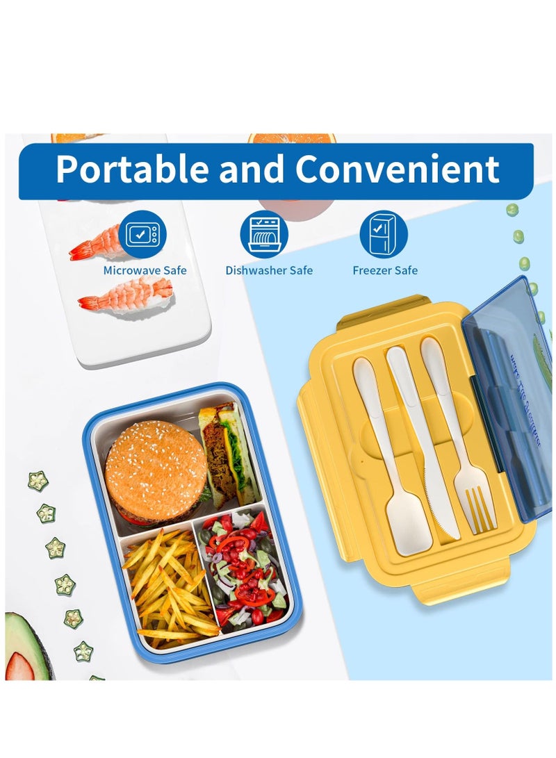 Children's Lunch Box, 1400 ml Adult Lunch Box, with Cutlery and Salad Dressing Container, Leak-proof Meal Prep Container