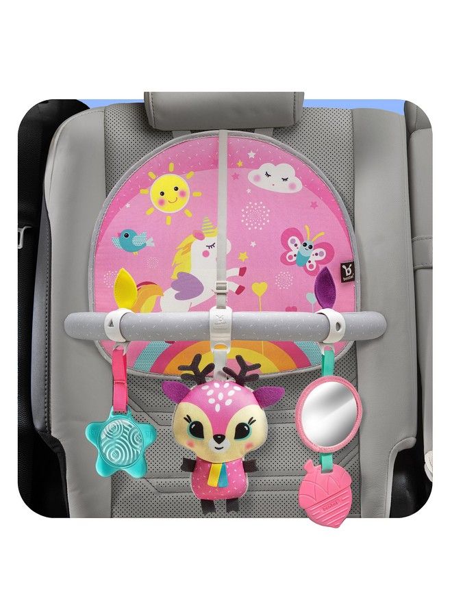 Car Seat Toys For Babies Double Sided Rear Facing Carseat Toy With Baby Mirror For Infants Girls And Boys 0 18 Months Pink