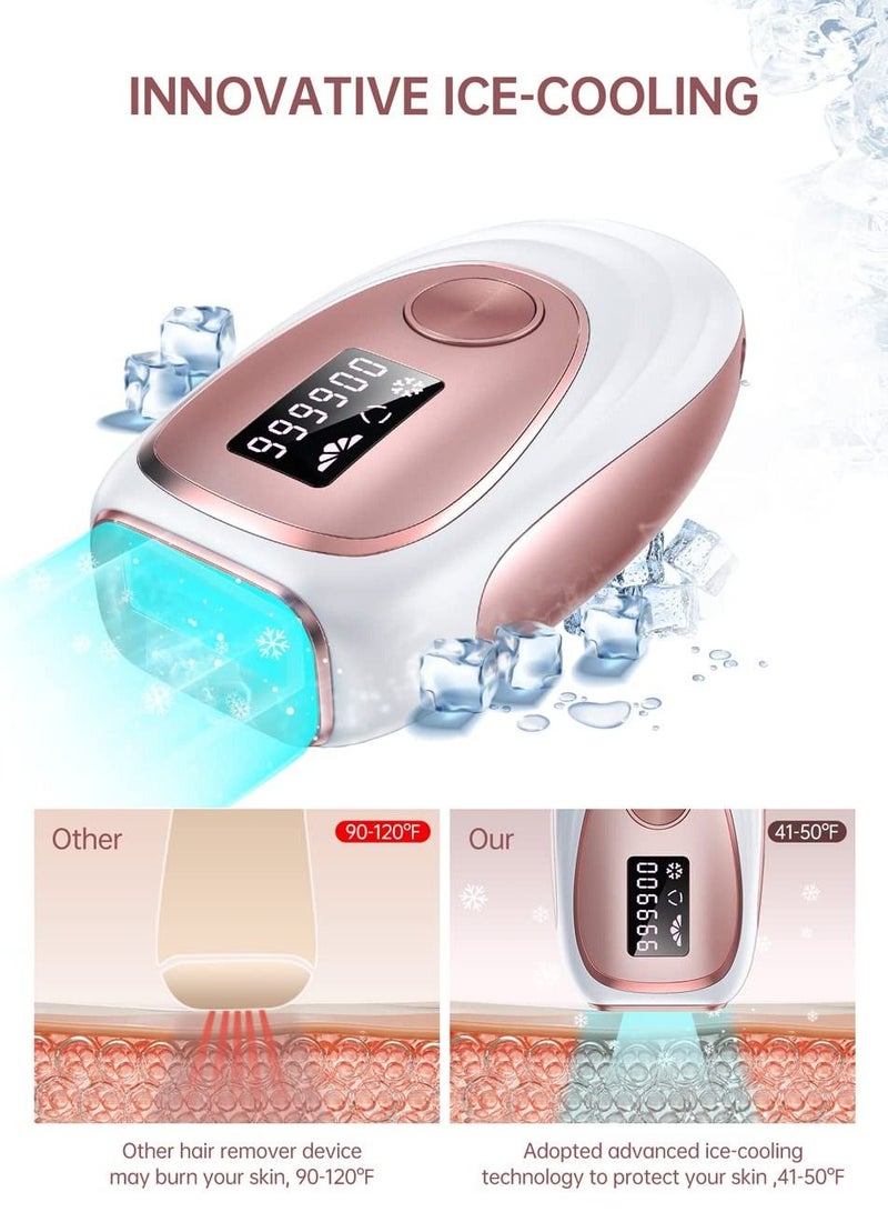 IPL Hair Removal Device, Ice Cooling Function for Painless Hair Removal with 999,900 Flashes, Auto and Manual Mode