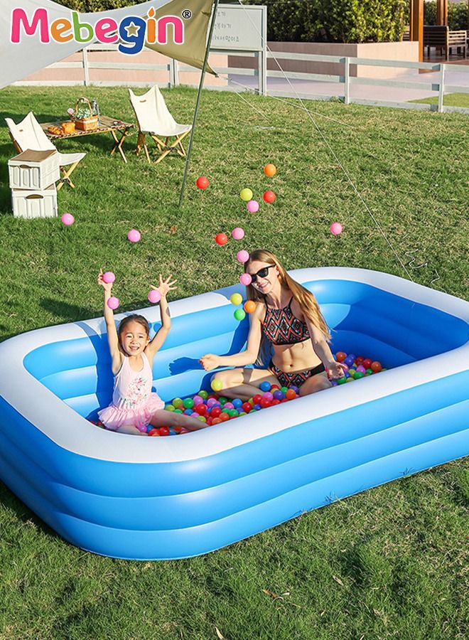210*135*60cm Rectangle Shape Inflatable Swimming Pool, Thickened Paddling Pool with Inflatable Safety Bubble Bottom, Durable Multifunctional Blow up Pool, Family Lounge Pool, Ideal Choice for Indoor Entertainment and Outdoor Activities