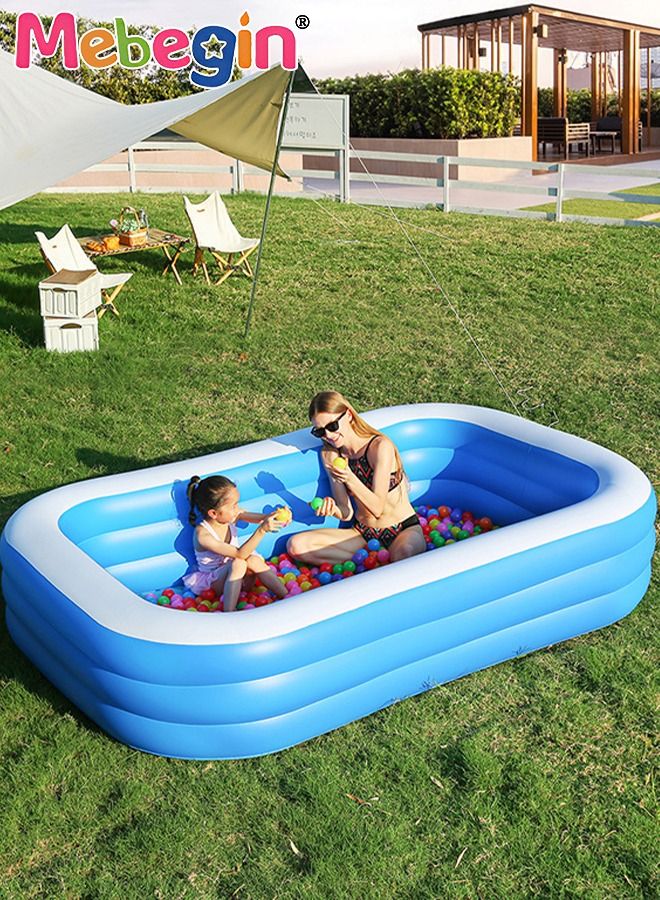 210*135*60cm Rectangle Shape Inflatable Swimming Pool, Thickened Paddling Pool with Inflatable Safety Bubble Bottom, Durable Multifunctional Blow up Pool, Family Lounge Pool, Ideal Choice for Indoor Entertainment and Outdoor Activities