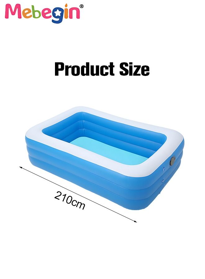 210*135*60cm Rectangle Shape Inflatable Swimming Pool, Thickened Paddling Pool with Inflatable Safety Bubble Bottom, Durable Multifunctional Blow up Pool, Family Lounge Pool, Ideal Choice for Indoor Entertainment and Outdoor Activities