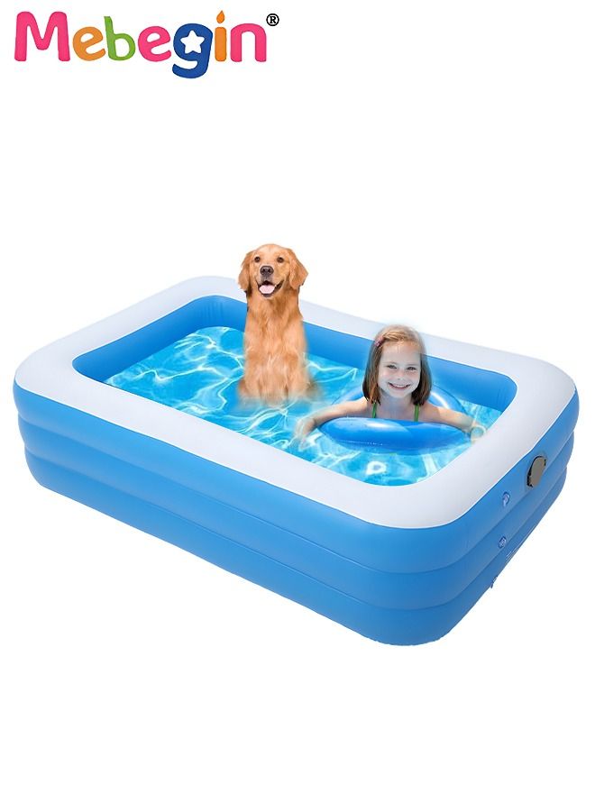 210*135*60cm Rectangle Shape Inflatable Swimming Pool, Thickened Paddling Pool with Inflatable Safety Bubble Bottom, Durable Multifunctional Blow up Pool, Family Lounge Pool, Ideal Choice for Indoor Entertainment and Outdoor Activities